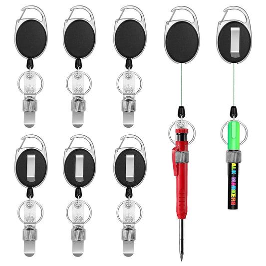 8 Pack Retractable Pen Holder with 32 in Dyneema Cord and Metal Pen Clip