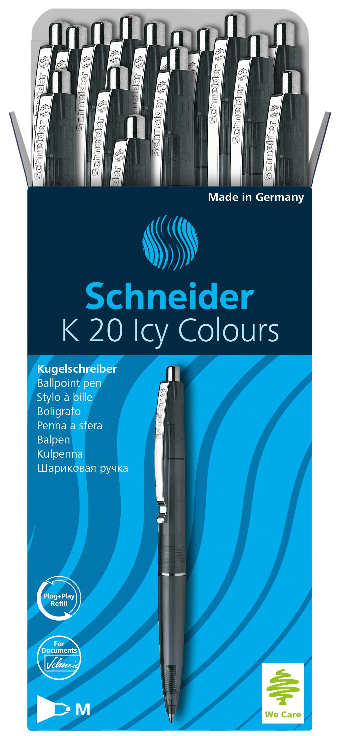 Schneider K 20 Icy Medium Ballpoint Pen, Box of 20, Black (132001)