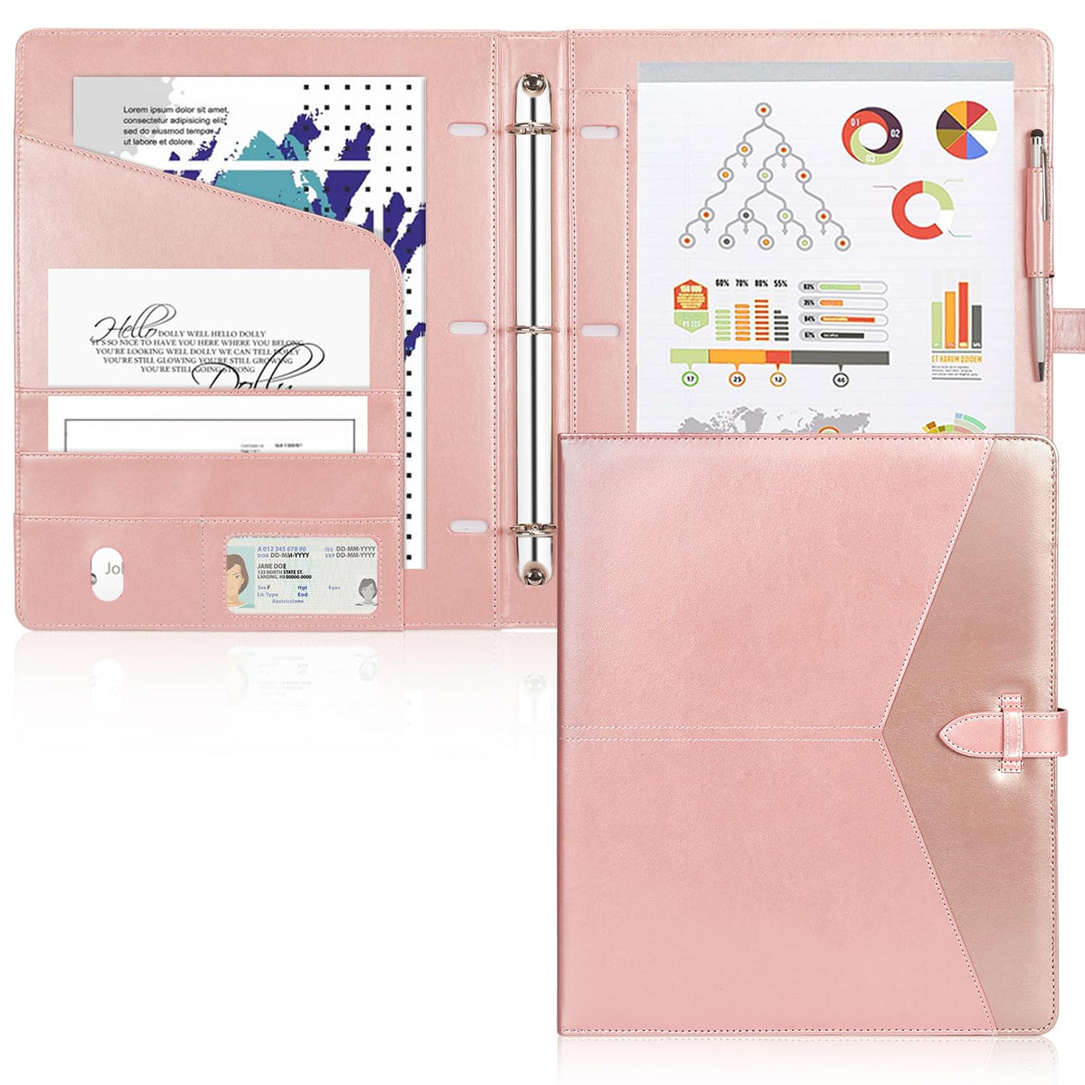 Toplive Padfolio 3 Ring Binder Organizer for Women, Business Portfolio for Women A4 Letter Size PU