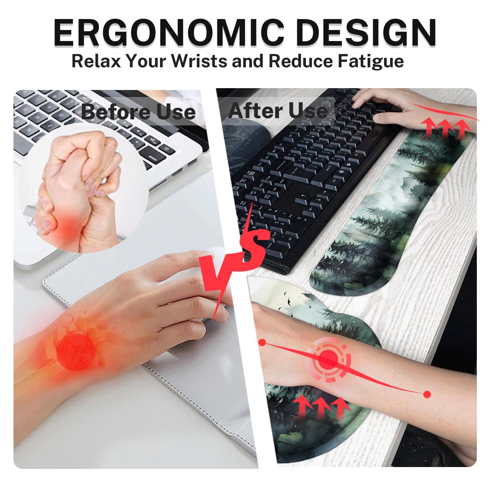 Britimes Ergonomic Mouse Pad Set with Wrist Rest, Green Mountain