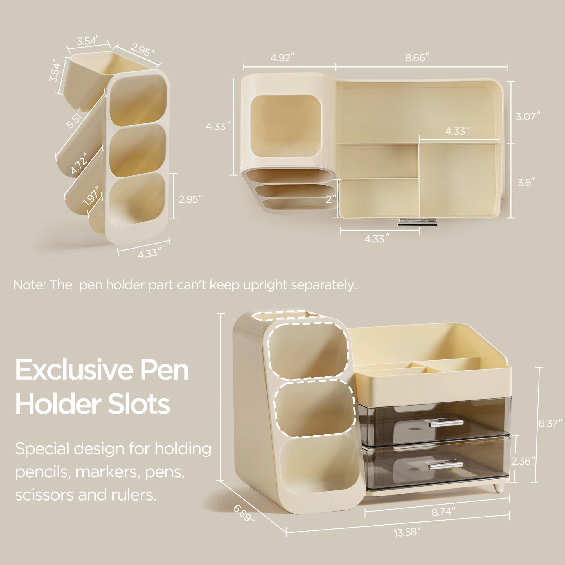 HBlife Desk Organizer with Pen Pencil Holder for Desk, Pen Organizer with 2 Drawers, Desk