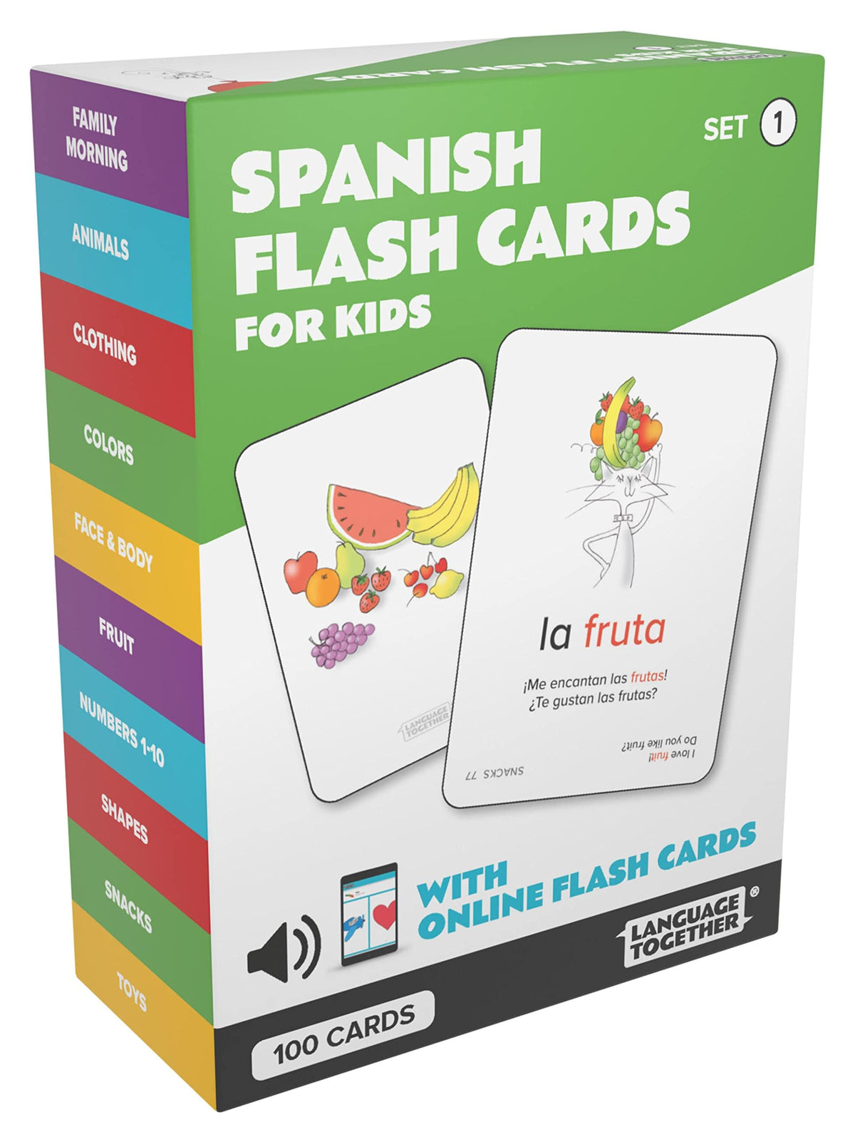 Spanish Flash Cards for Kids: 100 First Spanish Words with Online Audio - Learn Colors, Shapes