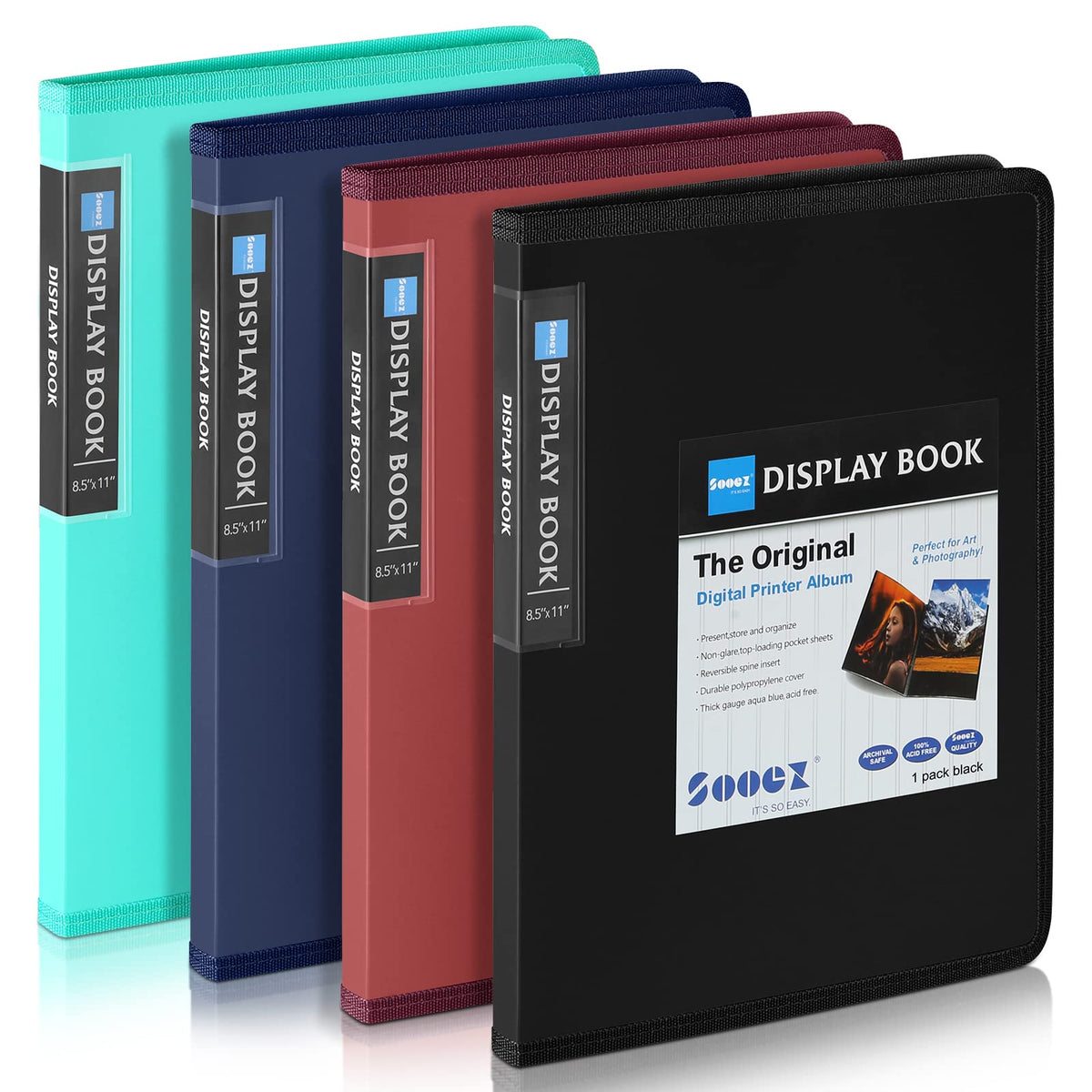 Sooez 30-Pocket Binder with Plastic Sleeves 8.5x11,Heavy Duty Art Portfolio