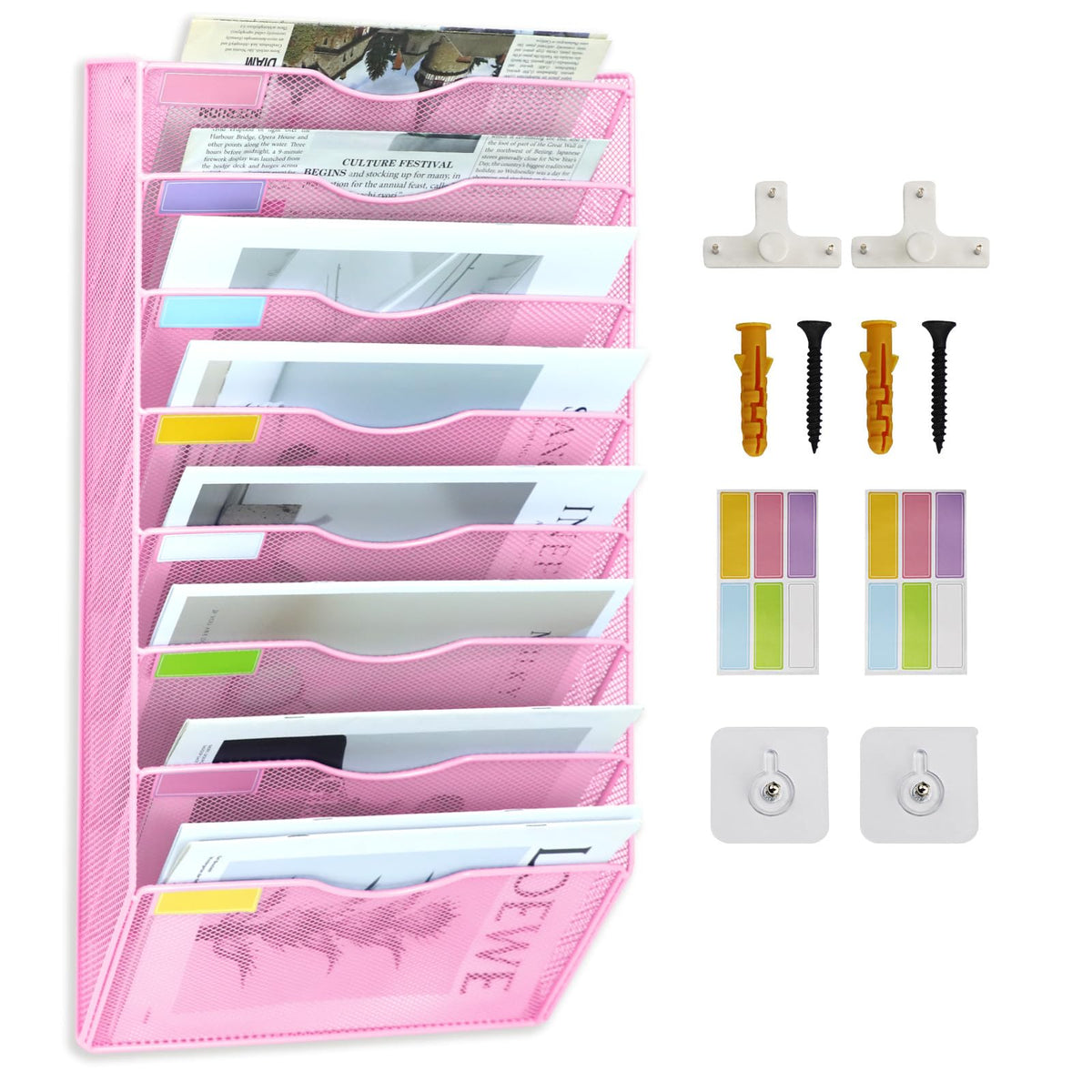 ideallife 8 Pockets Mesh Wall File Holder Organizer Office Hanging File Folder Magazine Rack