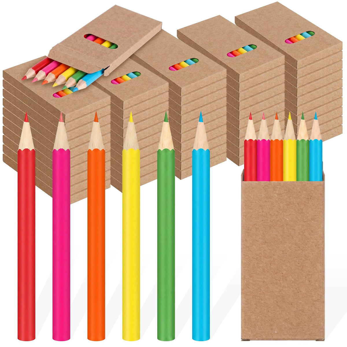 Ctosree 24 Packs Mini Colored Pencil Bulk 6 Per Box, Neon, 3.5''