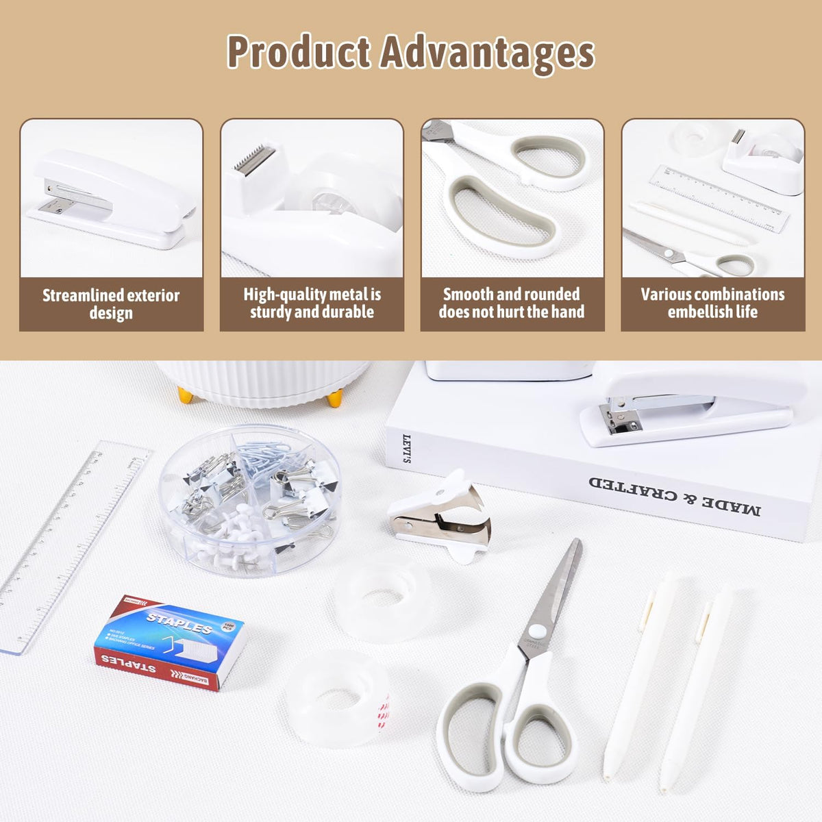Gawsey White Desk Organizers and Accessories with Desk Organizer 360° Rotating Pen Holder and