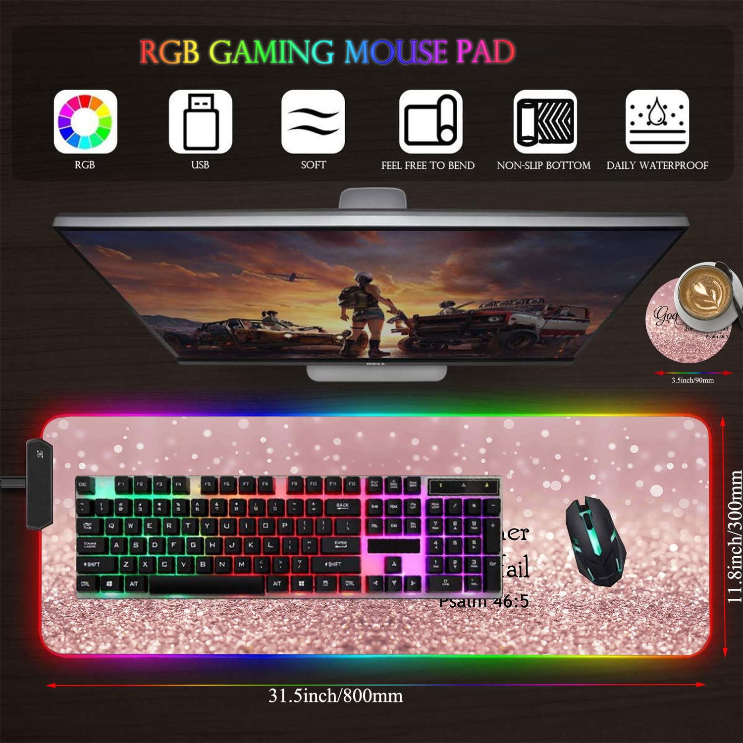 CICPLKSE Customized RGB Gaming Mouse Pad and Coffee Coaster,Large Glowing Led Anti-Slip Rubber Base