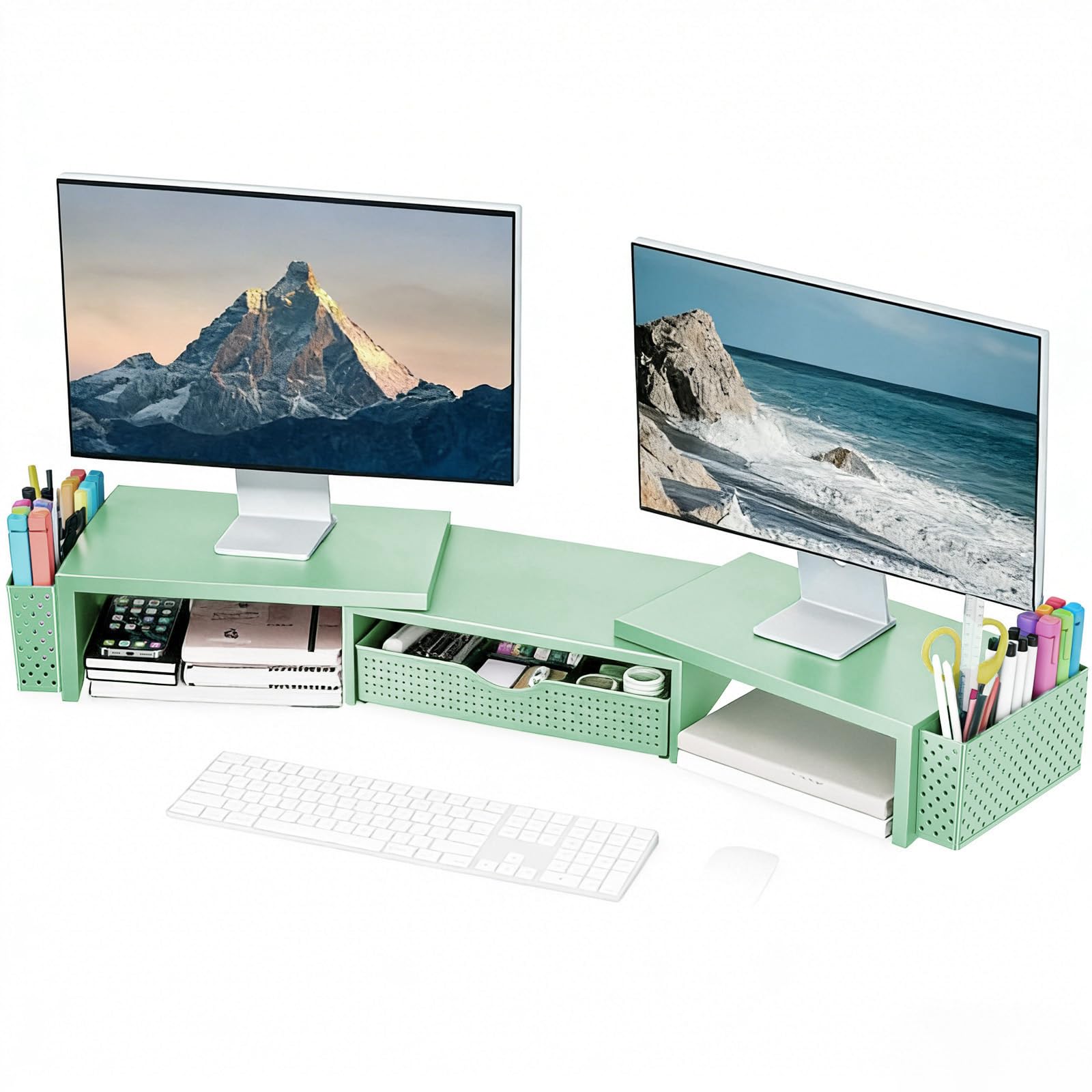 Spacrea Dual Monitor Stand Riser with Drawer and 2 Pen Holders