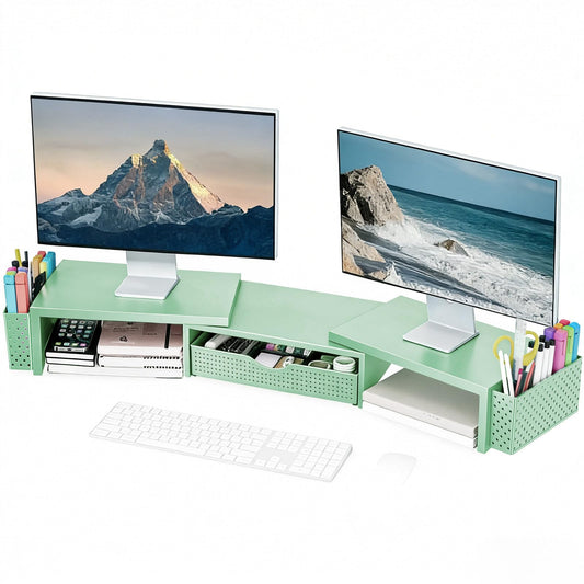 Spacrea Dual Monitor Stand Riser with Drawer and 2 Pen Holders