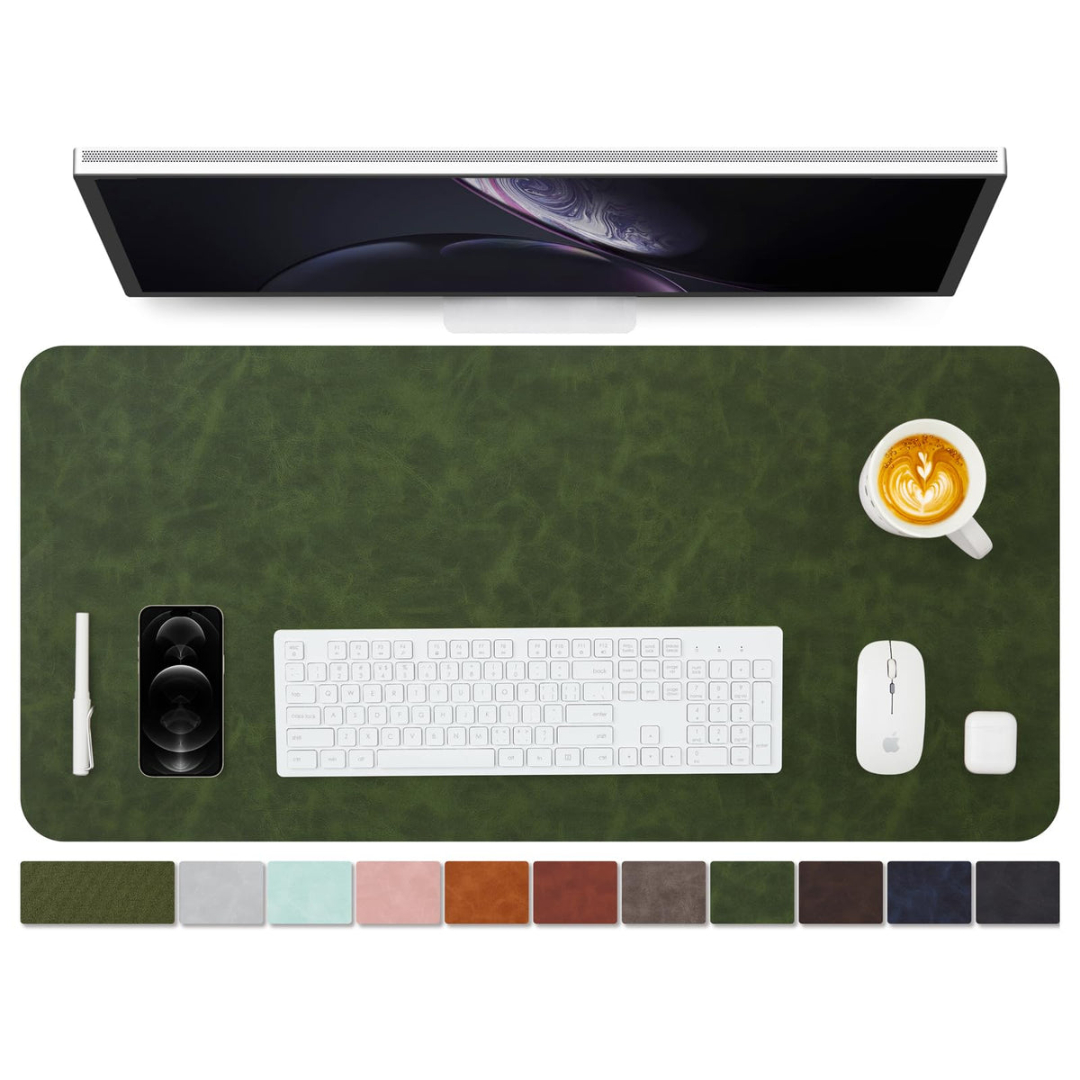 Distressed Leather Desk Mat - Non-Slip PU Desk Pad for Office and Home - Desk Organization and