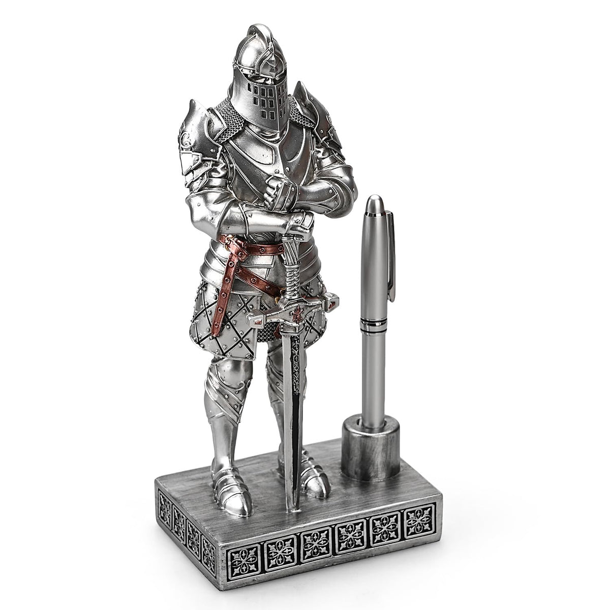 Amoysanli Knight Statue Resin Pen Stand Resin Fountain for Men Silver