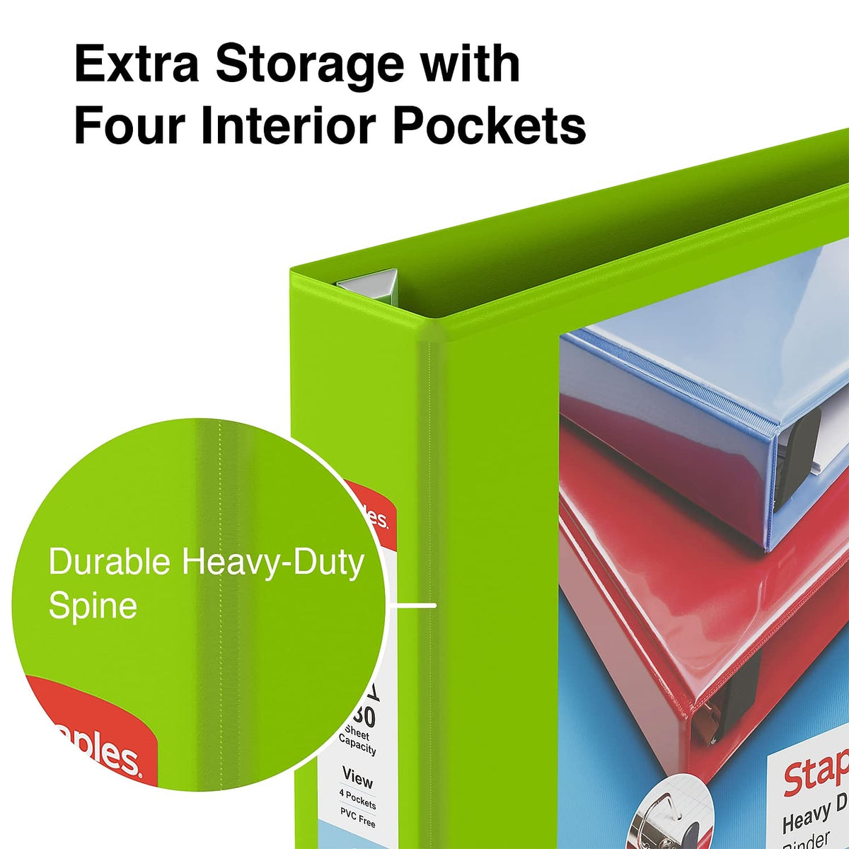 Staples Heavy-Duty 2" D-Ring View Binder, Chartreuse, 450-Sheet Capacity