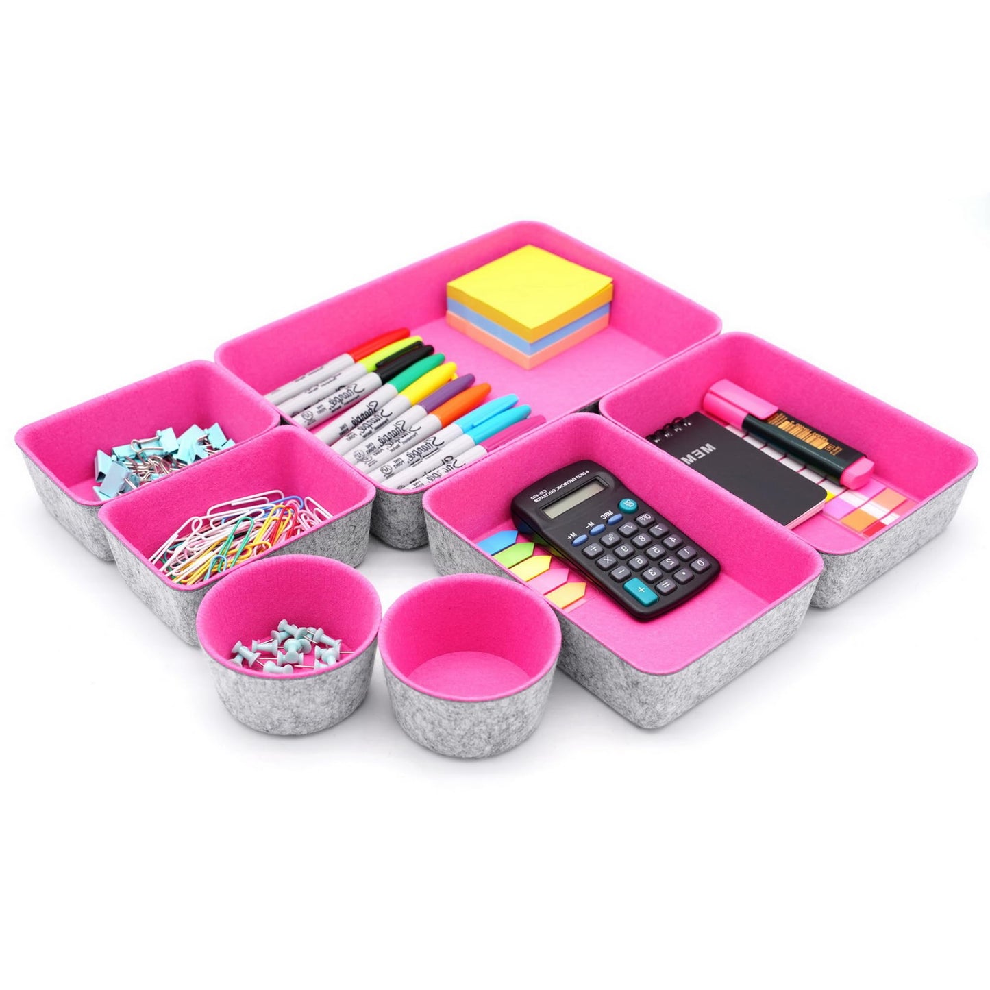 Welaxy Drawer organizer bins felt tray desk storage dividers 7pc Hot pink