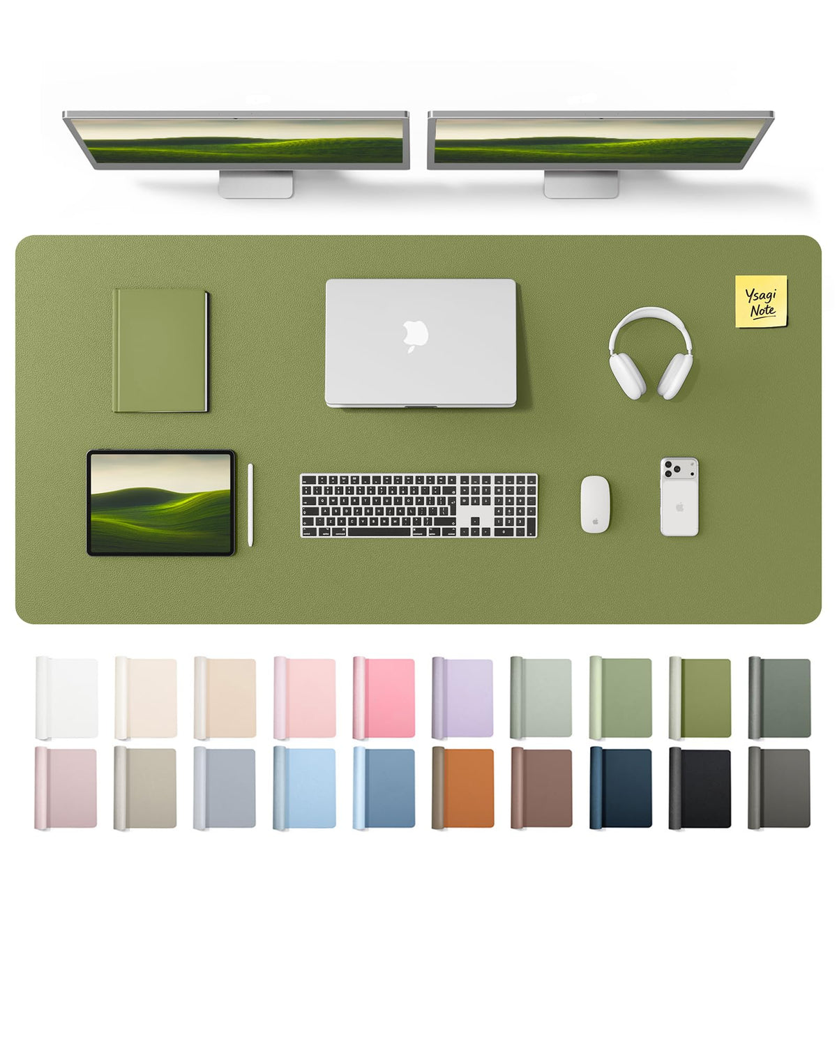 YSAGi Leather Desk Pad Protector, Office Desk Mat, Large Mouse Pad, Non-Slip PU Leather Desk