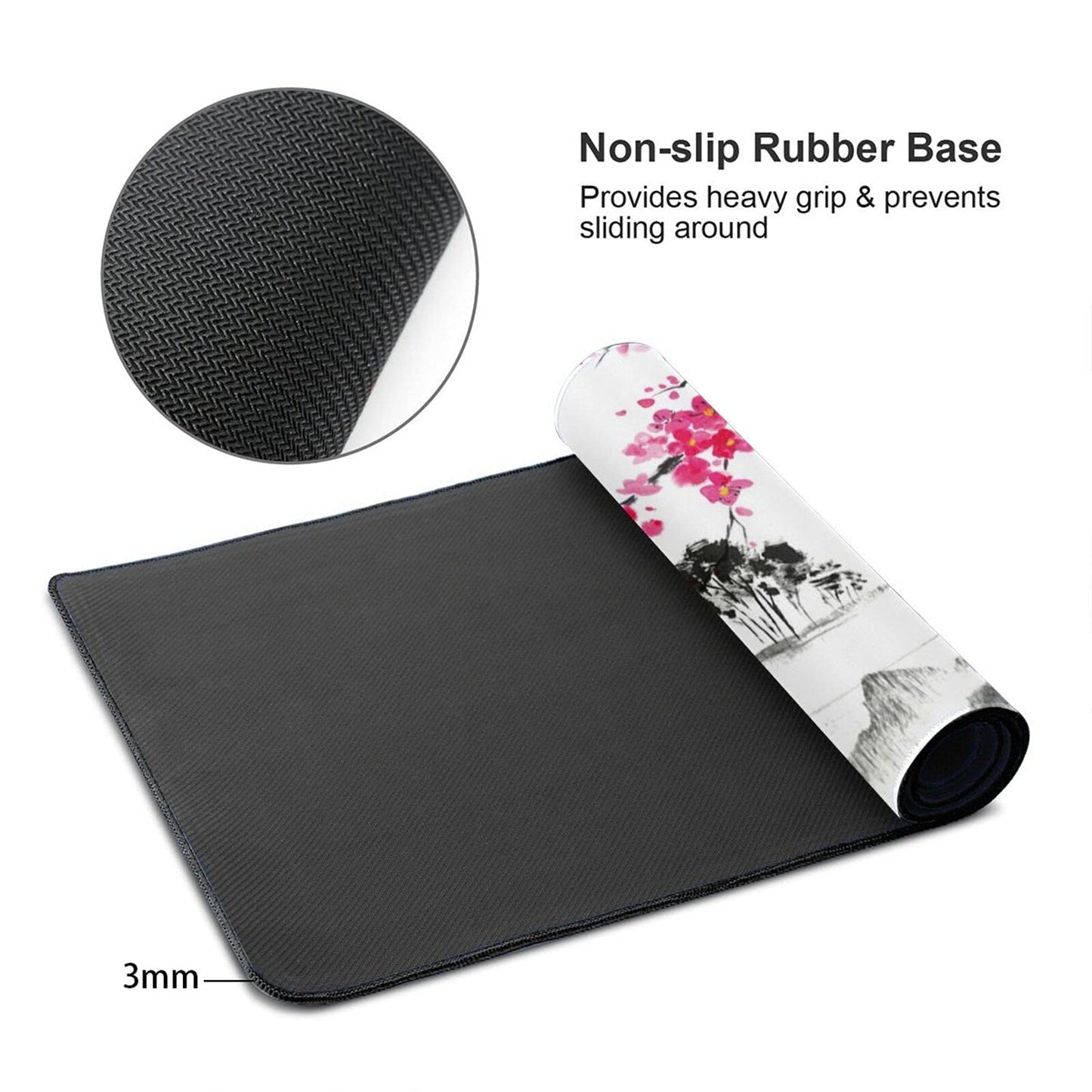 Watercolor Cherry Blossom Mouse Pad 35.4 X 15.7 Inch Japanese Hills Extended Large Pink Mouse Mat