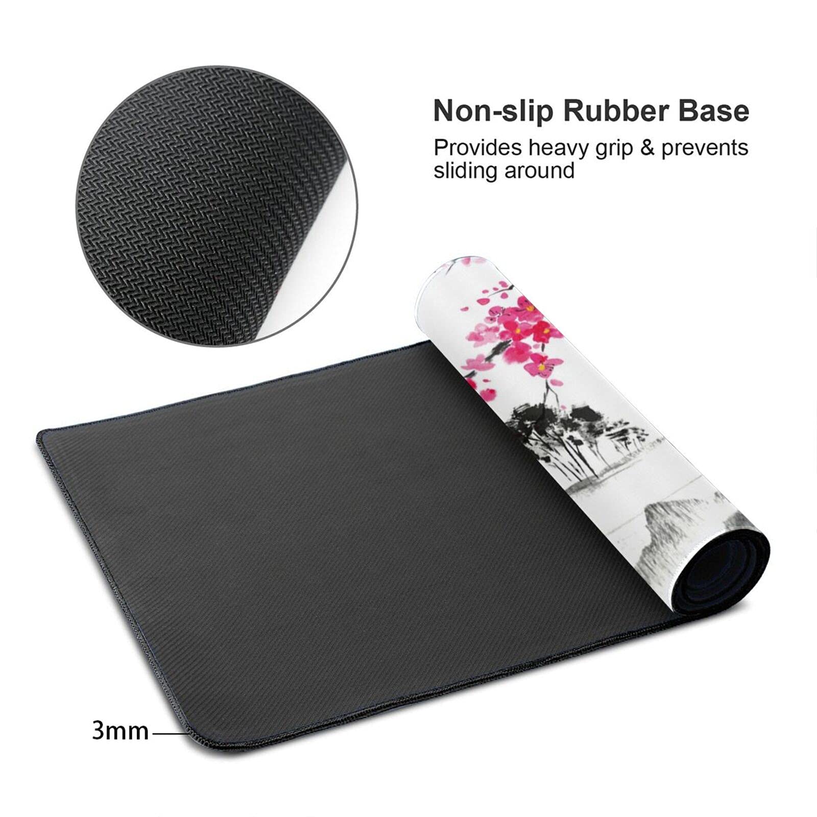 Watercolor Cherry Blossom Mouse Pad 35.4 X 15.7 Inch Japanese Hills Extended Large Pink Mouse Mat