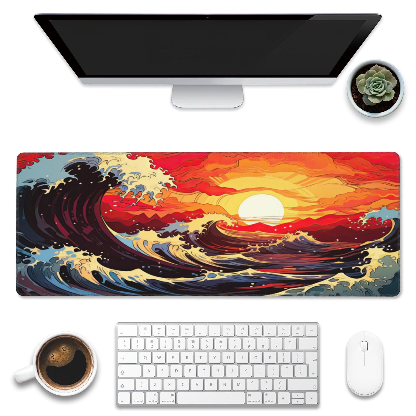 Large Gaming Mouse Pad for Desk,Ocean Waves at Sunset Desk Mat for Desktop,Rough Ocean Waves Desk