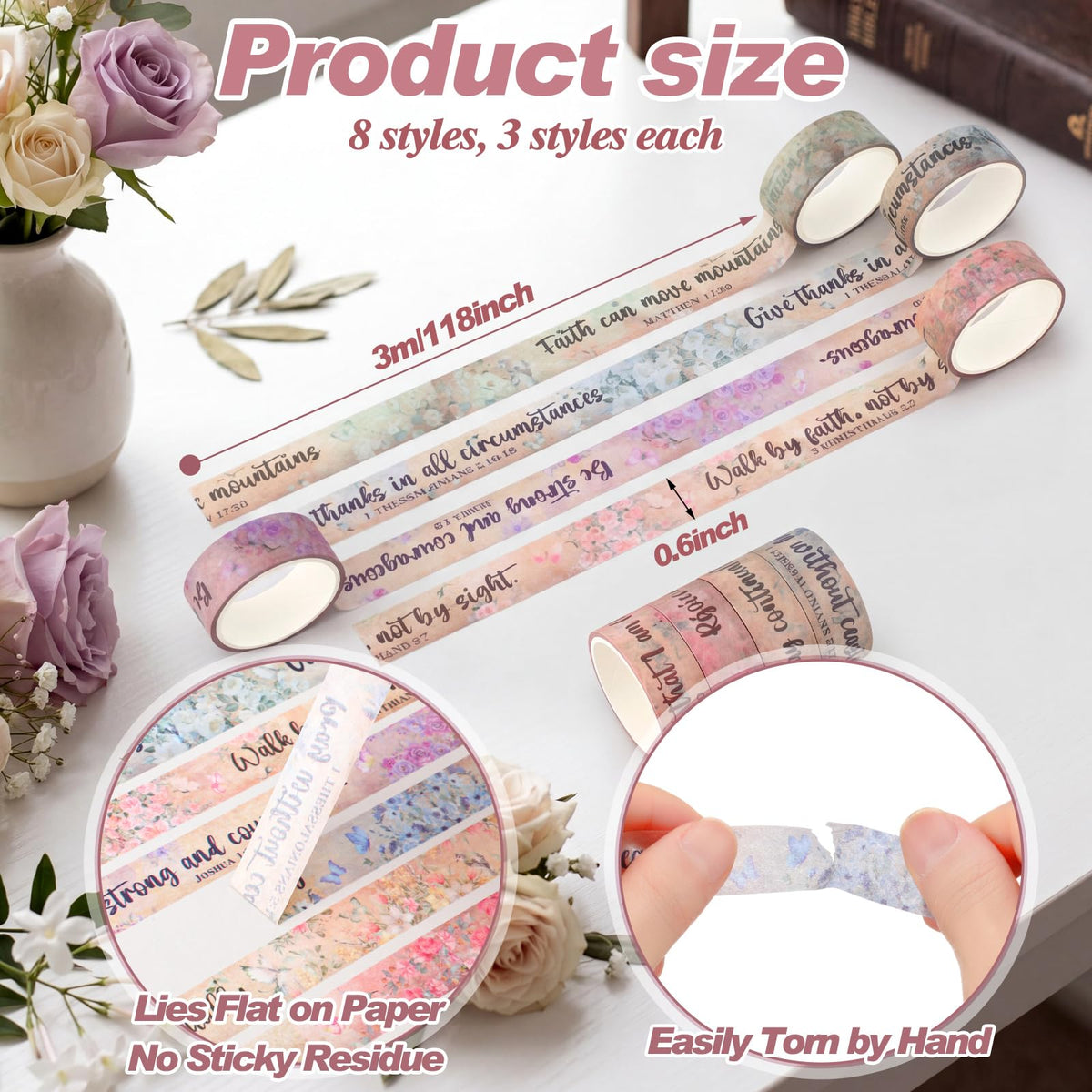 Janlaugh 24 Rolls Christian Washi Tape Gifts for Bible Journaling, Retro