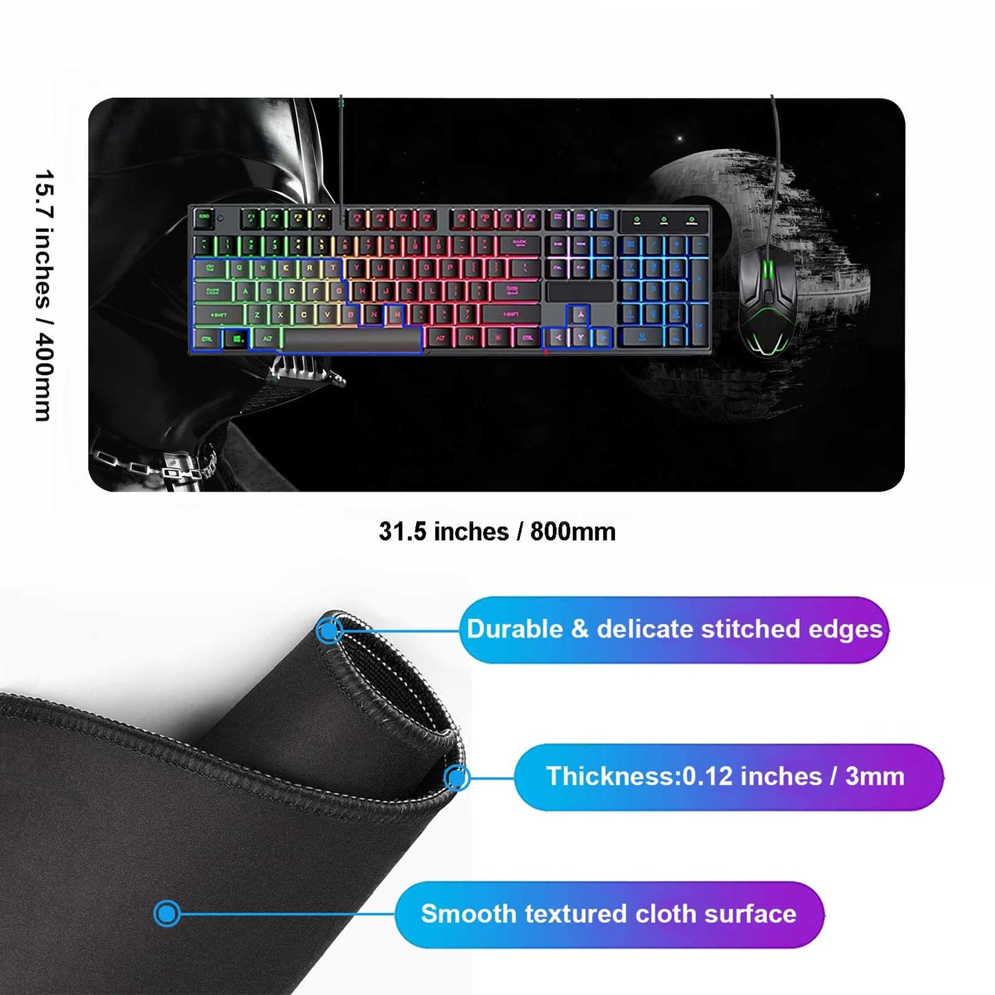 Large Mouse Pad XXL,Mousepad with Stitched Edges & Non-Slip Rubber Base-High Speed Surface-Laptop