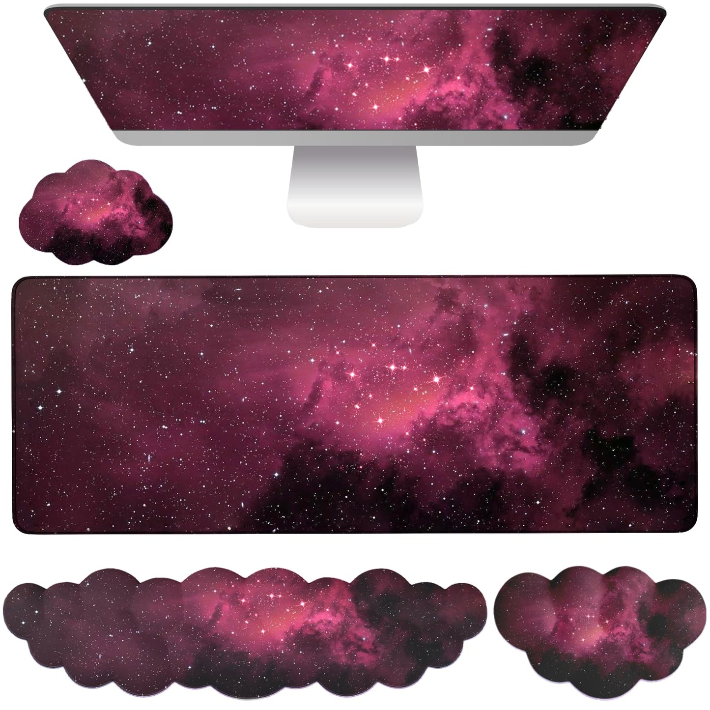 Cloud Mouse Pad Keyboard Wrist Rest 4PCS Extended Large Galaxy Desk Mat Pad Set Memory Foam