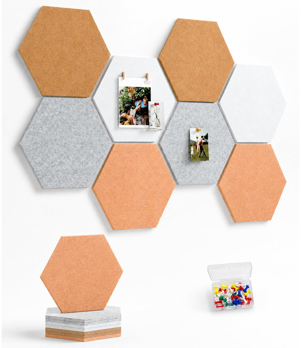 Uoisaiko 8-Pack Hexagon Felt Bulletin Board Tiles, Cork Board Alternative