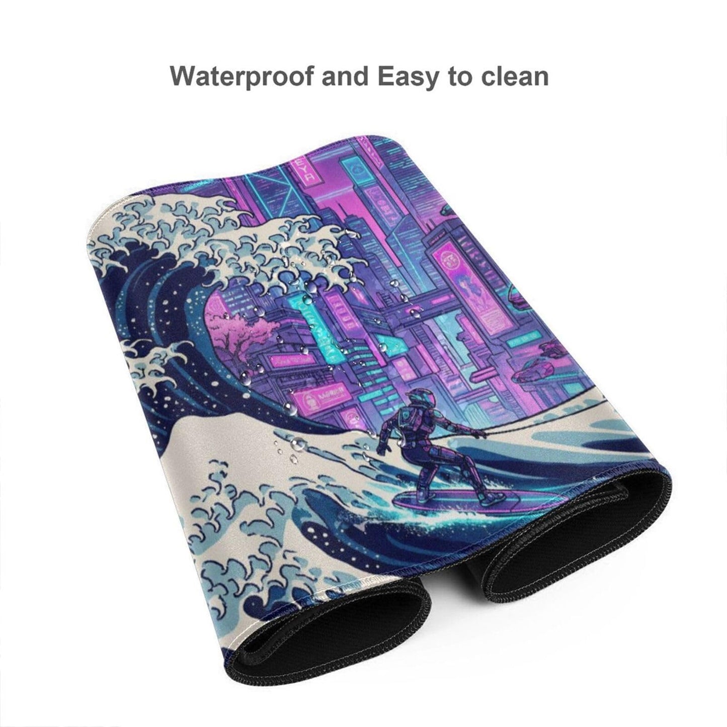 XXL Gaming Mouse Pad 31.5x15.7 Inch,Cyberpunk Neon Japanese Wave Desk Mat