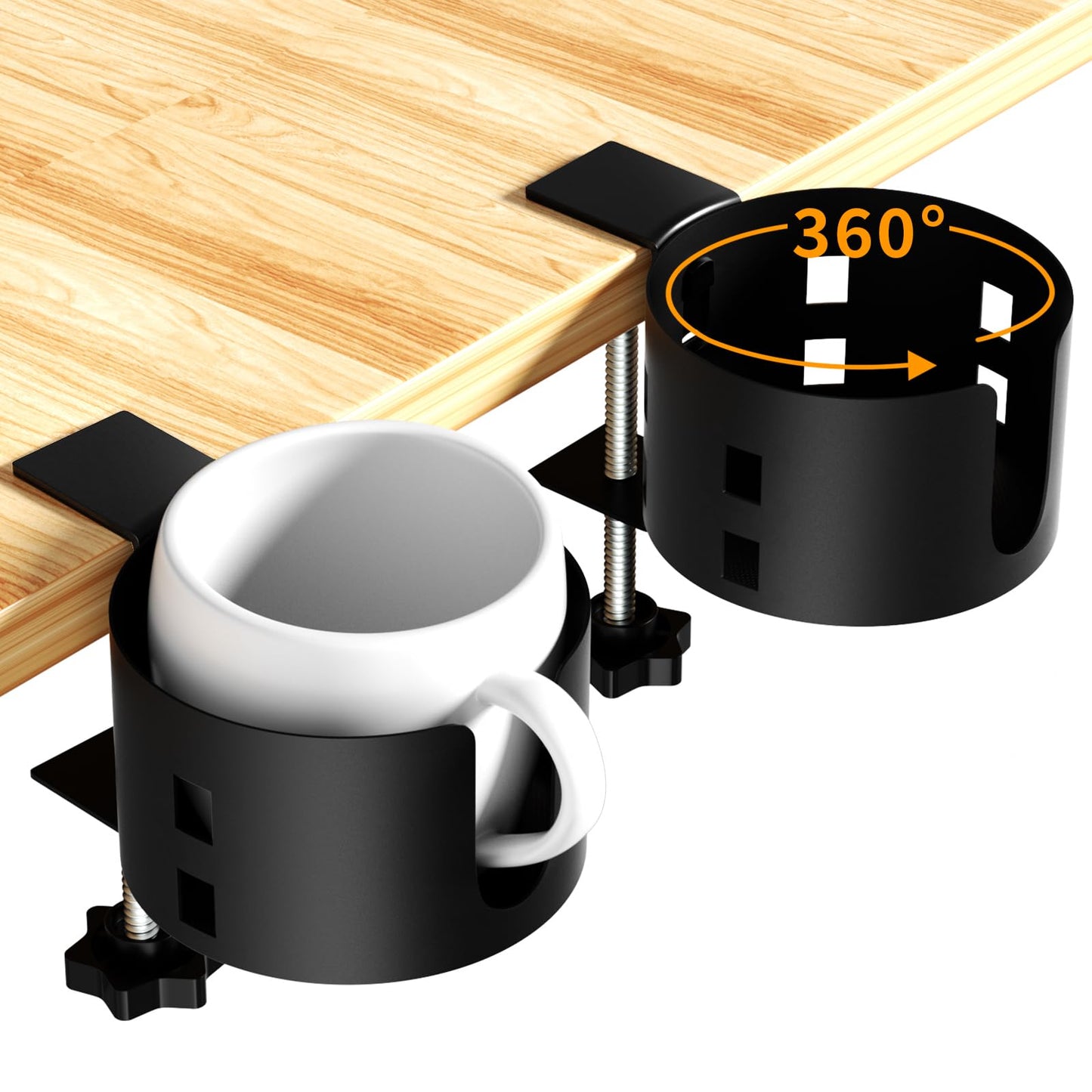 2 Pack Anti-Spill Large Desk Cup Holder Clamp,Metal Table Cup Holder(Black)