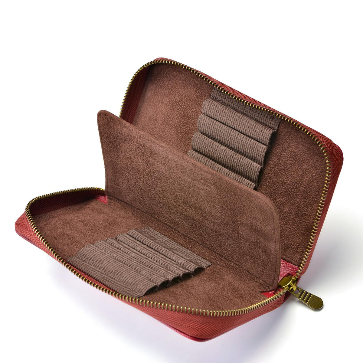 Fountain Pen Case Genuine Leather Pen Case 10 Divided Slots Wine Red, Rollerball Pen Holder