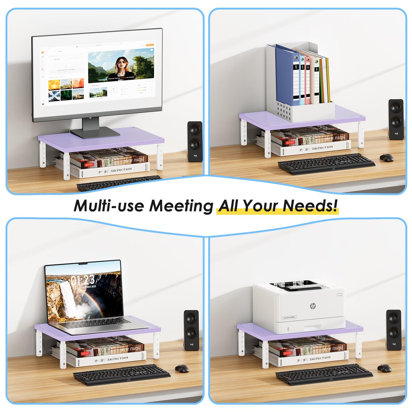 ECOLOVI Adjustable Wood Computer Monitor Stand Riser, Office Desk Organizer and Accessories for