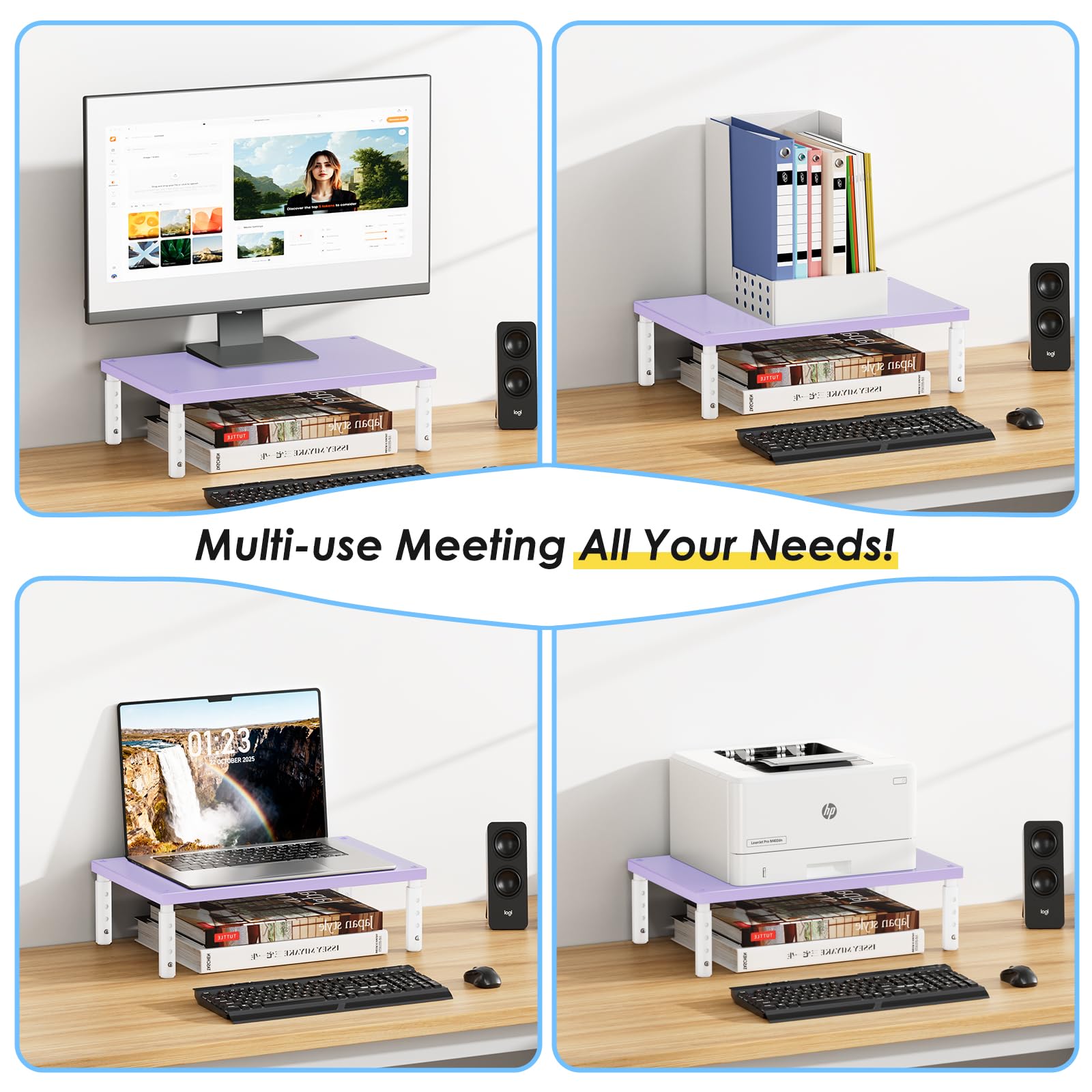 ECOLOVI Adjustable Wood Computer Monitor Stand Riser, Office Desk Organizer and Accessories for