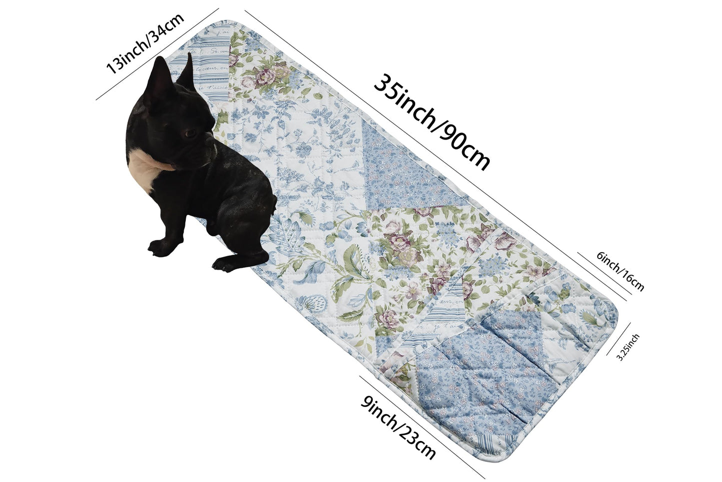 Brilliant Sunshine Blue Roses Patchwork Couch Armrest Cover, 35"×13"