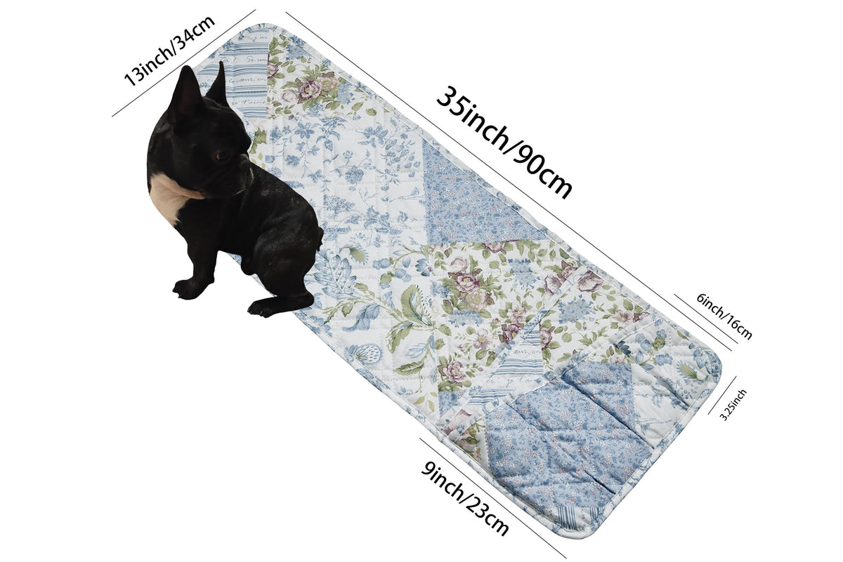 Brilliant Sunshine Blue Roses Patchwork Couch Armrest Cover, 35"×13"