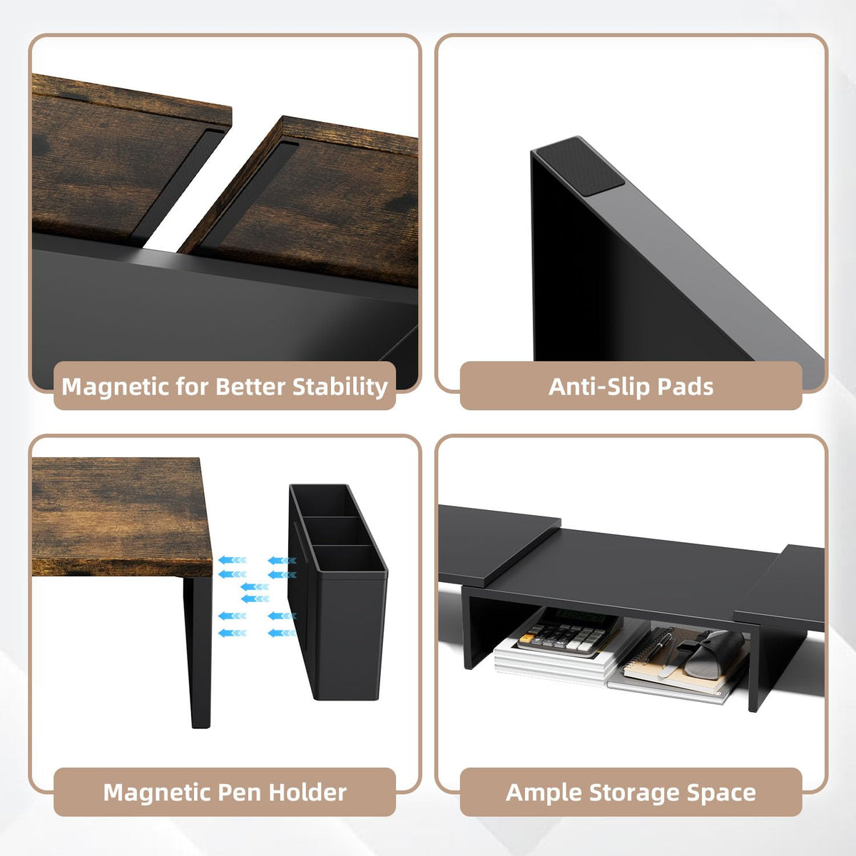 AUPSEN Dual Monitor Stand Riser with 2 Pen Holders, Desk Organizer, Brown