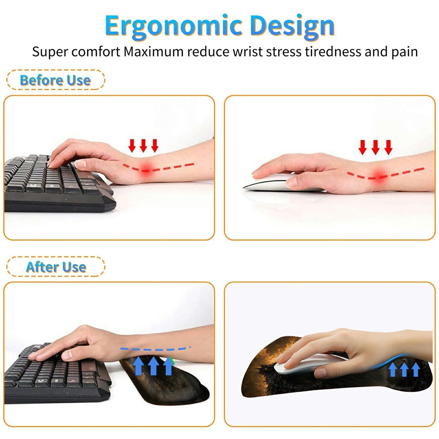 3-in-1 Ergonomic Memory Foam Keyboard Wrist Rest Pad Set, Dark Warriors