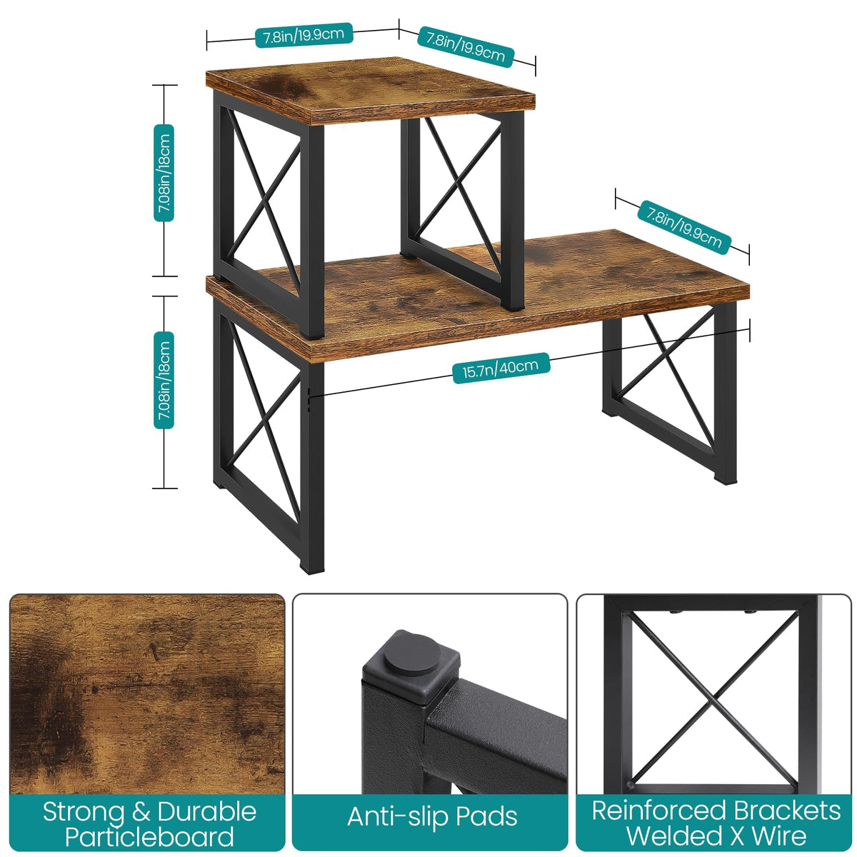 ELITEROO Wood Desktop Shelf, 2 Tier Adjustable Small Bookshelf Organizer