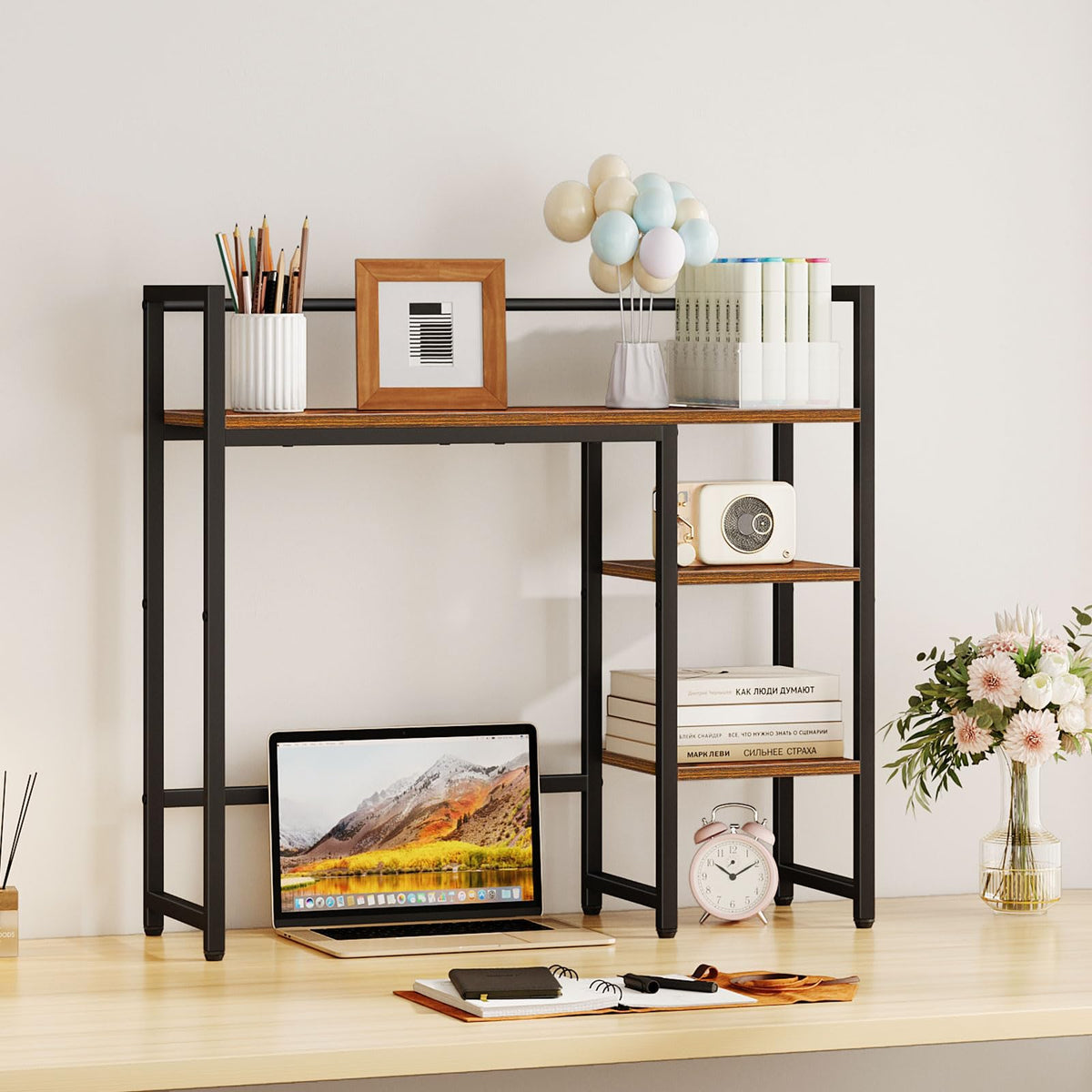 Snughome Desk Shelf, 31.9" Desktop Organizer Shelf, Desk Hutch for Computer Monitor, 4 Tier Desk