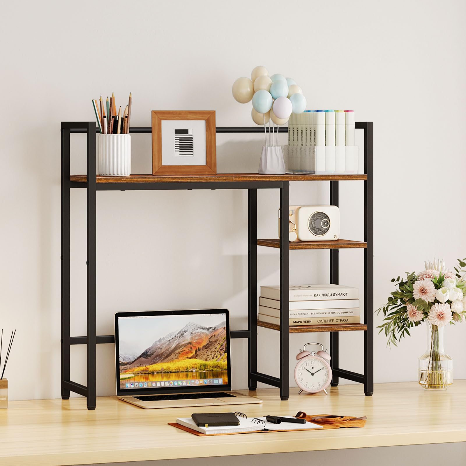 Snughome Desk Shelf, 31.9" Desktop Organizer Shelf, Desk Hutch for Computer Monitor, 4 Tier Desk