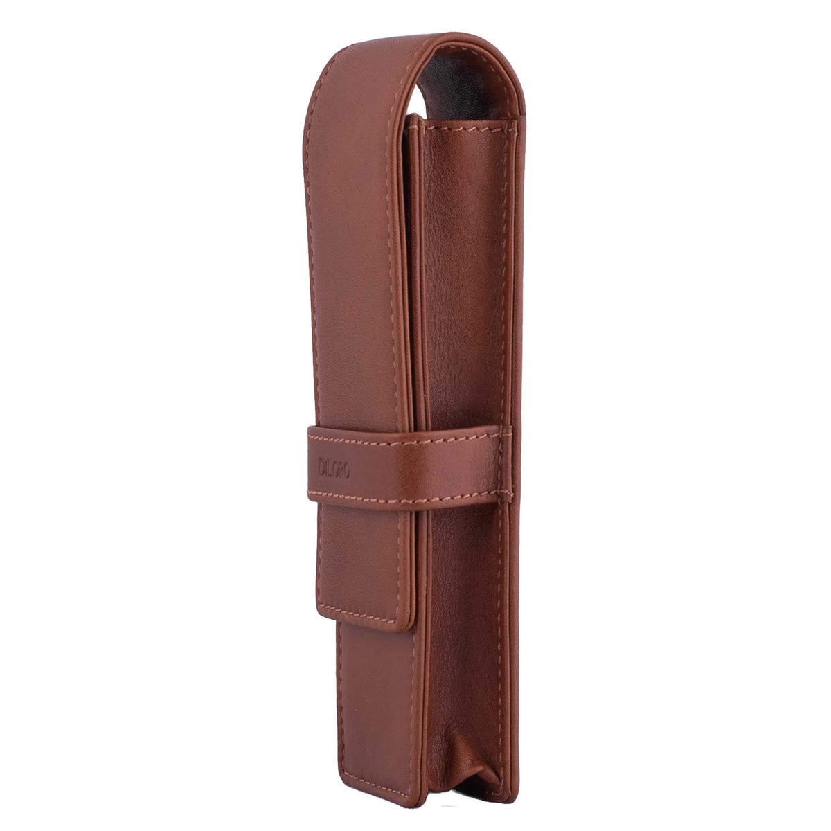 DiLoro Leather Double Pen Case Pencil Pouch Holder for Two Fountain Pens Ballpoint Rollerball and