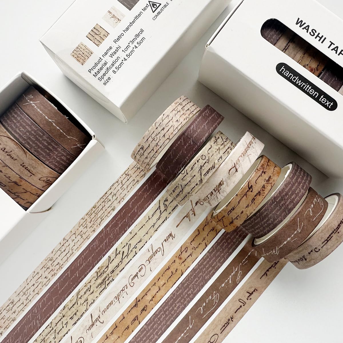 YUBX Vintage Washi Tape Set 8 Rolls Thin Retro Decorative Antique Patterns Masking Tapes for Arts