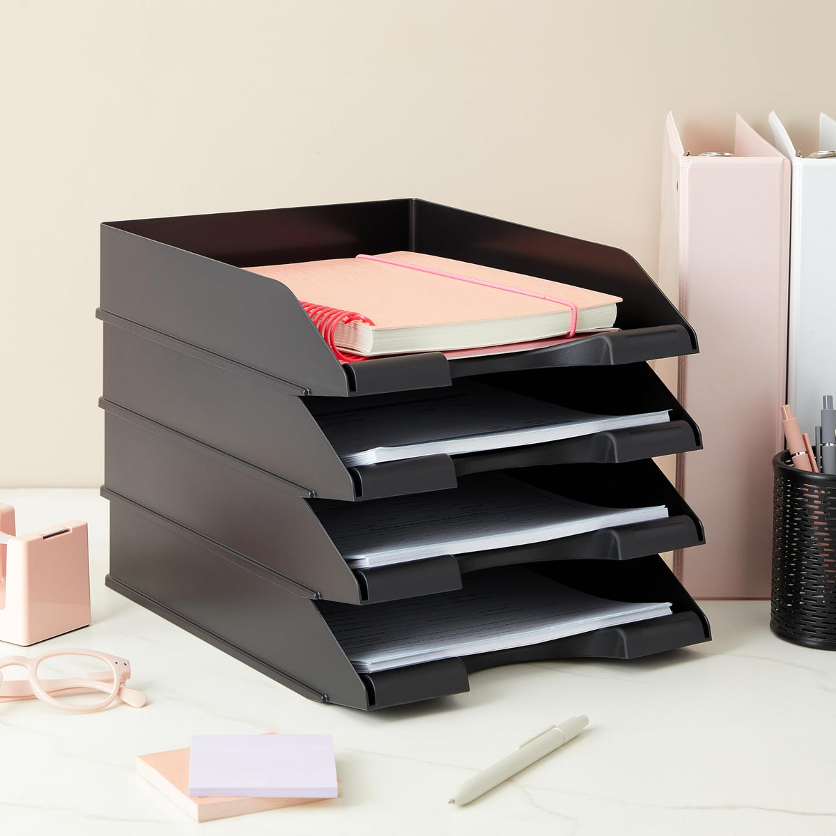 Stockroom Plus Letter Tray - Stackable Desk Organizer Trays - Desktop File Organizer - Mail &