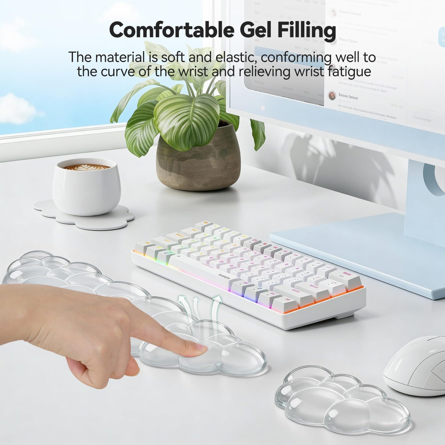TECKNET Gel Cloud Wrist Rest Set, Cloud Wrist Rest with Non-Slip Base, Clear Wrist Pad for Keyboard