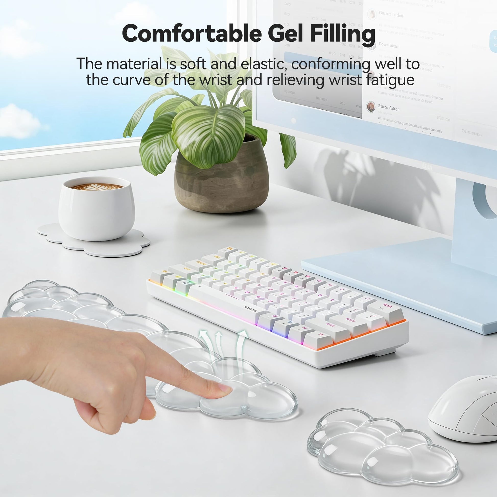 TECKNET Gel Cloud Wrist Rest Set, Cloud Wrist Rest with Non-Slip Base, Clear Wrist Pad for Keyboard