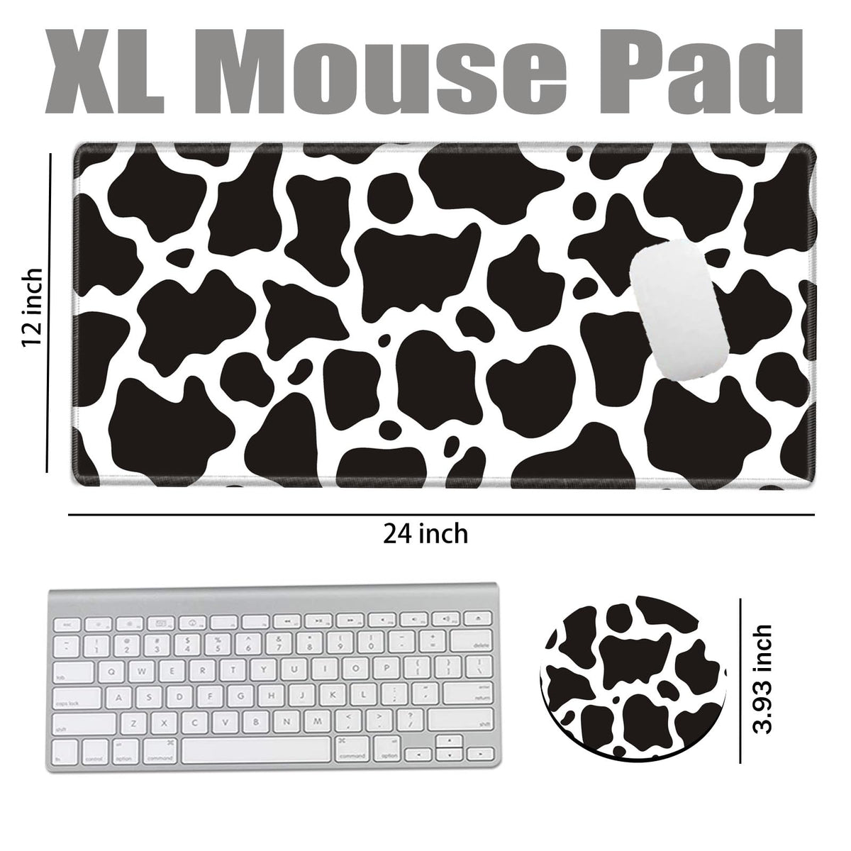 Cow Print Mouse Pad 24x12 Inch Mousepad Black and White Desk Pad Large Gaming Desk Mat Long
