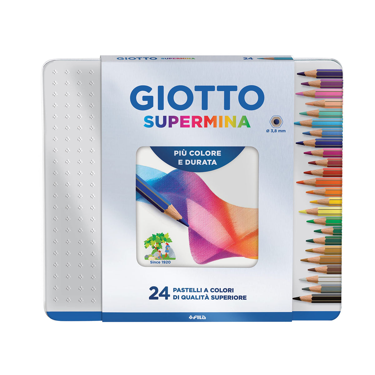Giotto SUPERMINA聽-聽Metal Case with Colouring Pencils, with Extra Large Lead, 3.8聽mm Diameter Metal