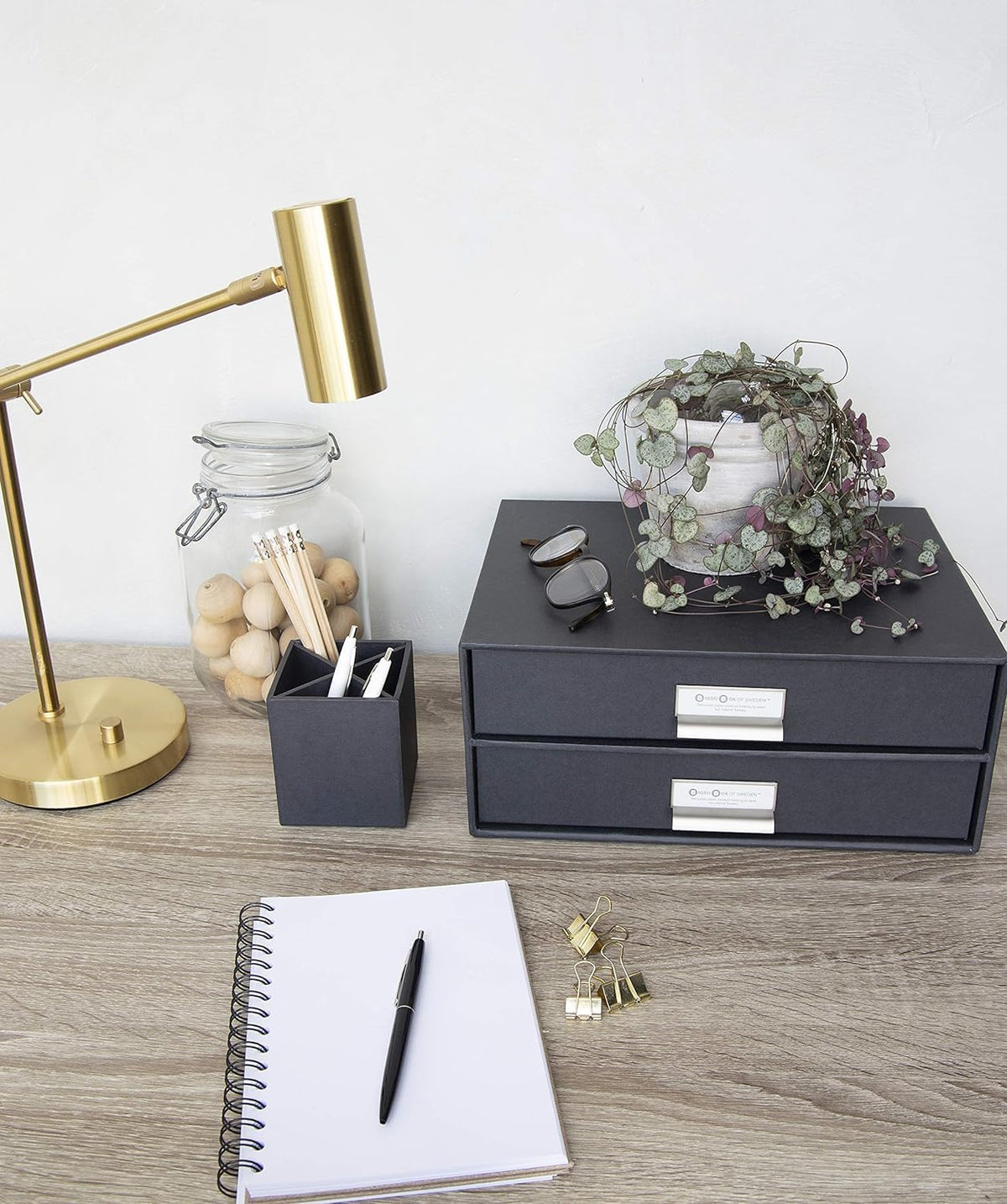 Bigso Box of Sweden Birger 2-Drawer Fiberboard Label Frame Document Letter Box | Desktop Drawers