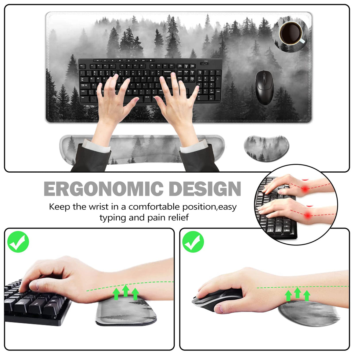 ToLuLu Extended Gaming Mouse Pad, Ergonomic Keyboard Mouse Wrist Rest Set