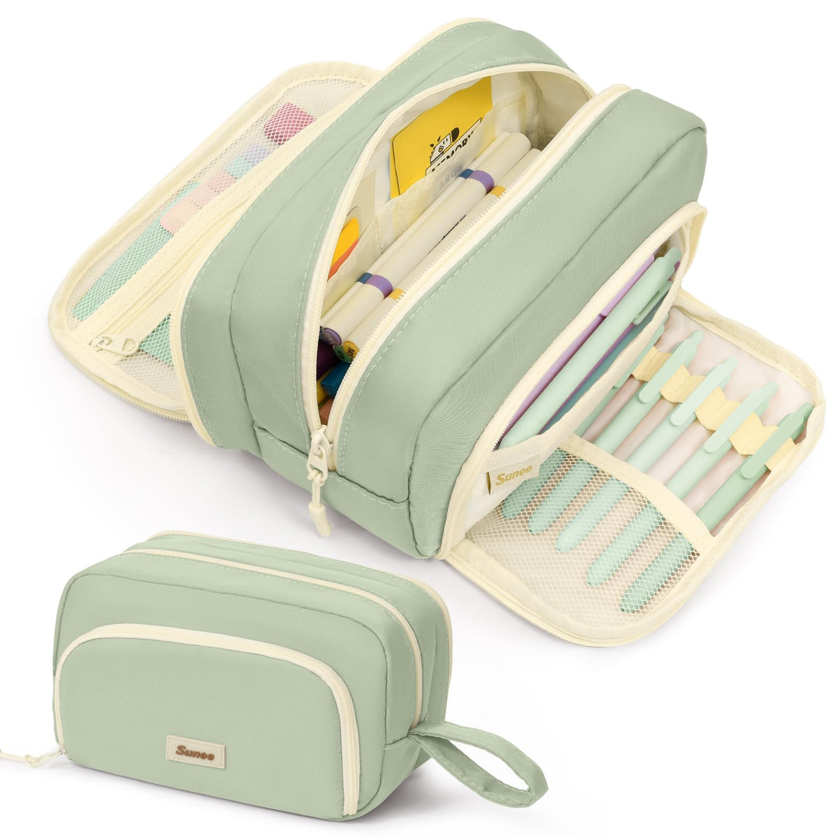 SUNEE Cute Pencil Case, Aesthetic Pen Pouch with 3 Compartments, Kawaii Colored Large Pencil Bag