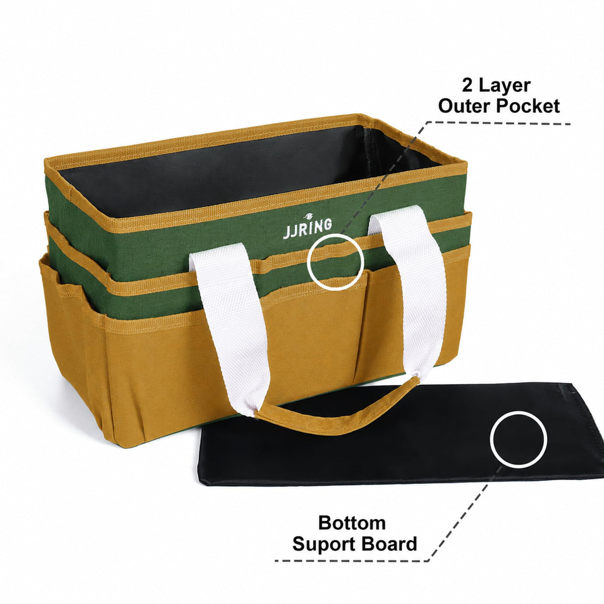 JJRING Craft Organizer Tote Bag Art Storage Caddy Deep Green and Yellow