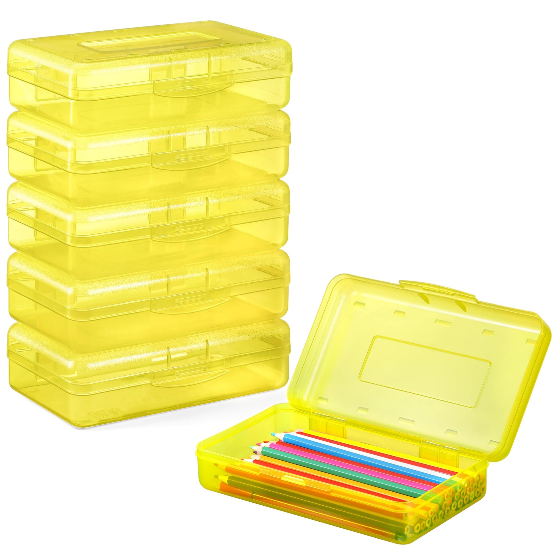 Sooez Plastic Pencil Case Box 6 Pack, Colored Large Craft Storage Bulk