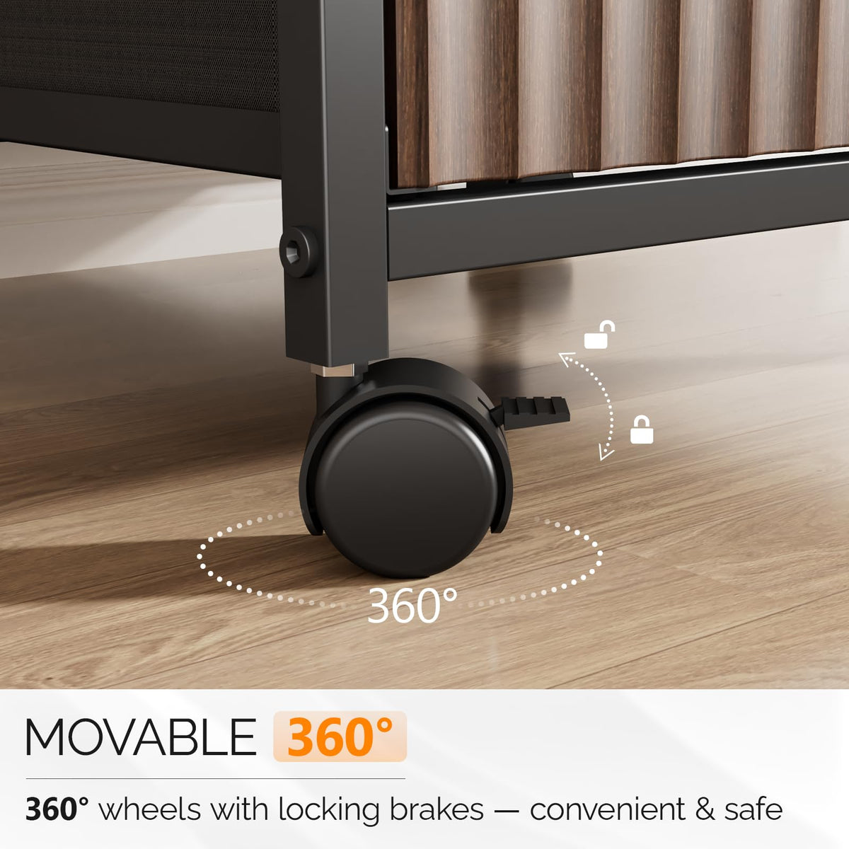 Bonnlo 3 Drawer Fluted File Cabinet, Rolling File Cabinet Mobile Under Desk File Cabinet with